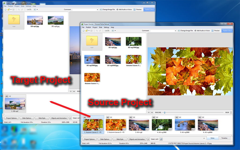 Copy Slides Between Projects PicturesToExe